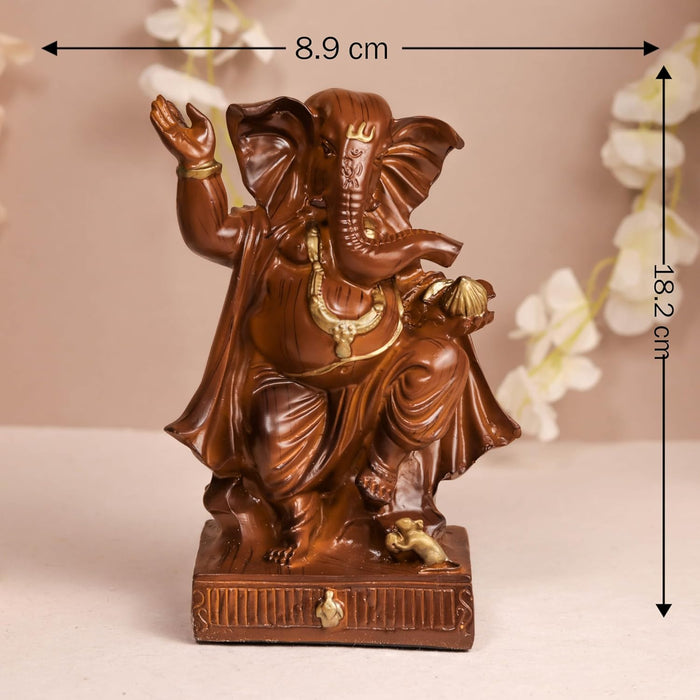 Ganesh Ji Statue Showpiece Idol, Crafted from Resin Ganesh Ji Murti (Brown, 9x18 cm)