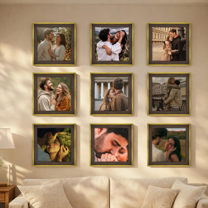 Art Street Luxury Photo Frame for living room, Modern Step Design Photo Frames for Photograph, Art Work, Kids Room Set of 9 (12x12 Inch, Gold)