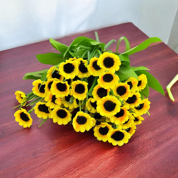 Artificial Sunflower Mini Fake Flowers Bundles Floral Arrangements, Flower Bunch for Vase (11 Inch, Set of 2, Yellow) (Vase Not Included)