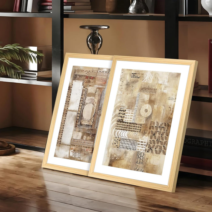 Modern Art African Collage Paintings, Set of 2 (Brown, 13x18 Inch), Wall Paintings