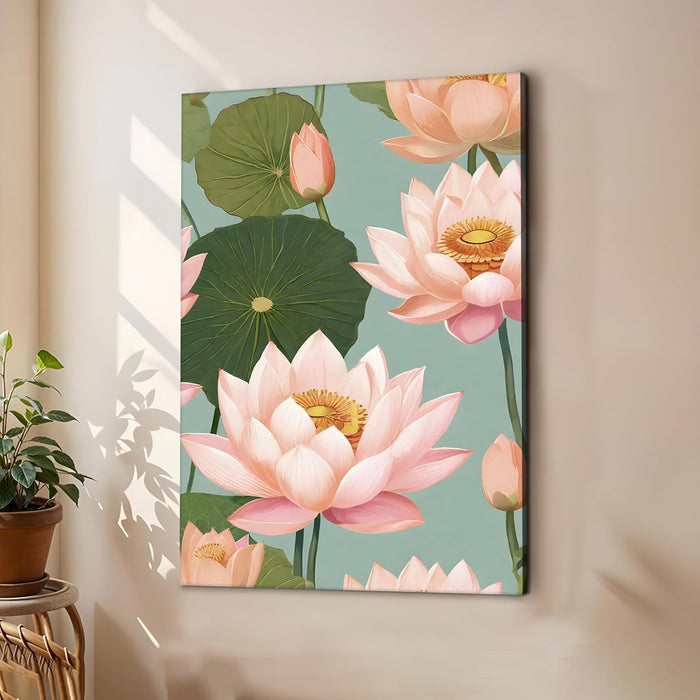 Abstract Stretched Canvas Multicolor Wall Art Painting Pink Lotus Digital Painting ‰ÛÒ 22x34 Inch