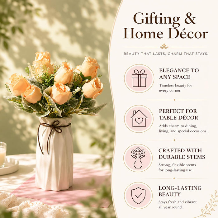 Art Street Artificial Peach Rose Flowers Bouquet