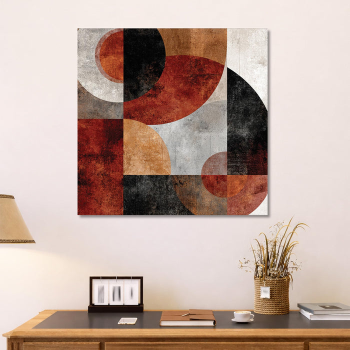 Geometric Abstract Stretched Canvas Painting For Living Room | Modern Rustic Wall Art Large Canvas Painting For Livingroom Home Decor, Bedroom, Hallway's, Office, Hotel - 86x86 cm