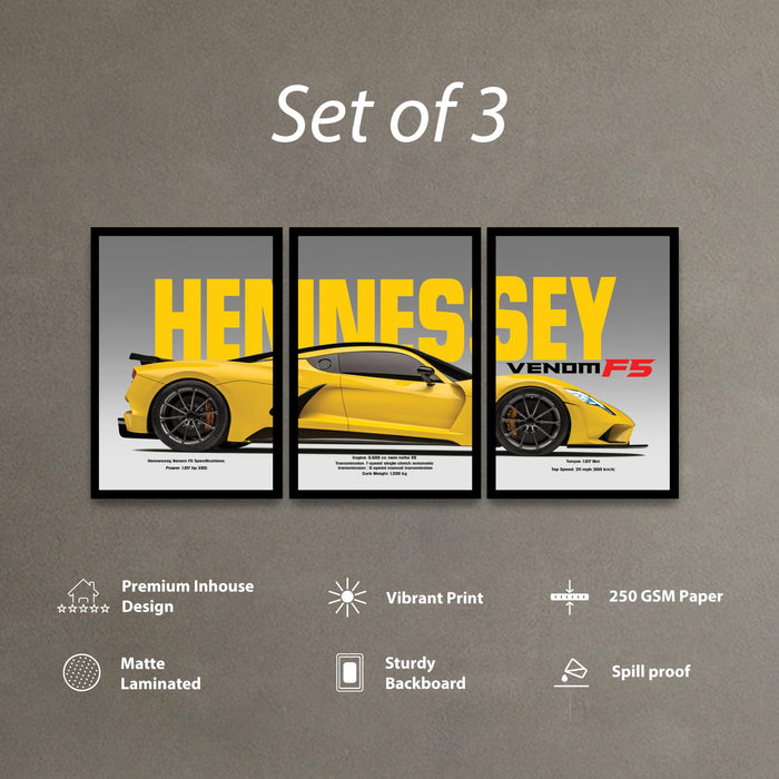 Framed Racing Car Wall Art for Men Room | Modern Race Car Wall Art Painting for Bedroom, Living Room, Office and Home Wall Decoration (Set of 3, 33x45 cm)