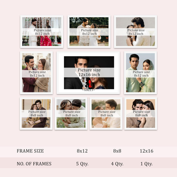 Art Street Photo Frame Set of 10 White Wall Decor Collage Display Hanging Family Picture Frames Gallery Collection Decor Items Wall Mount Frames Birthday Anniversary Gift, 8x8, 8x12 and 12x16 In