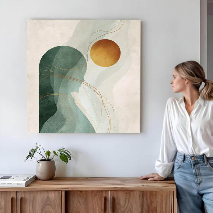 Women Boho Circles Stretched Canvas Wall Art Painting For Living Room, Modern Minimalist Earth Tone Painting, Contemporary Abstract Decor for Living Room, Office & Studio (56xx56 cm)