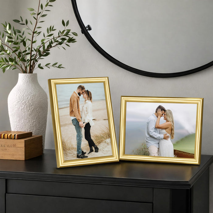 Art Street Picture Table Photo Frame Set of 2 for Bedroom, Tabletop Frames with Stand, Modern Farmhouse Photo Frames for Couples, Weddings, Home Decor, Portrait or Landscape Display (Golden,5x7 Inch)