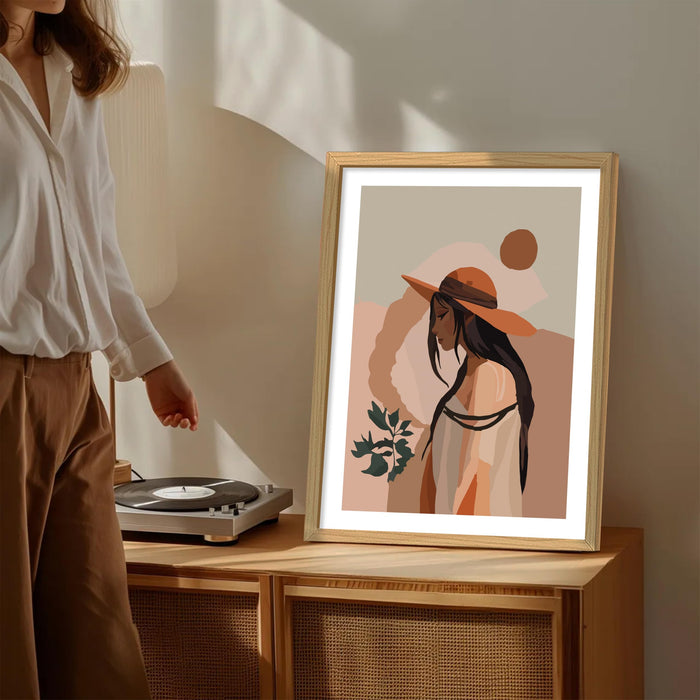 Boho Woman Portrait Wall Painting, Bohemian Large Wall Art Painting  (16.9x22.9 Inches)