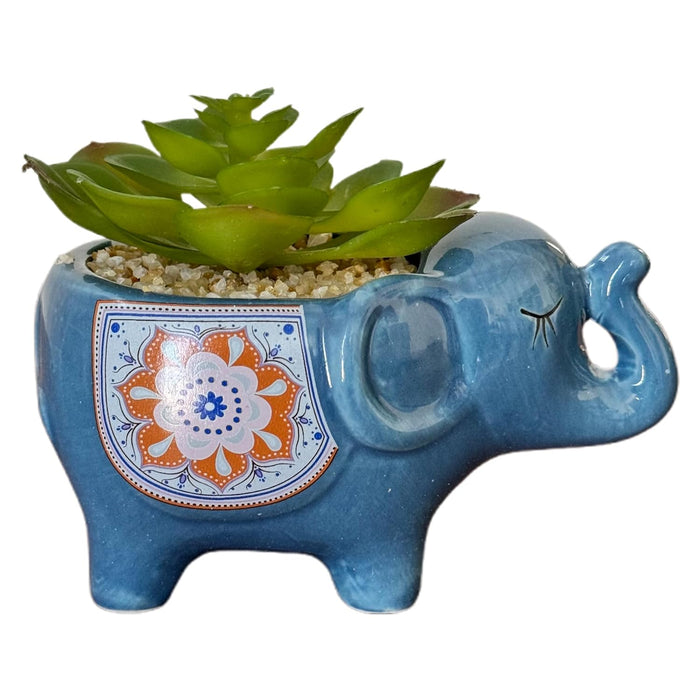 Ceramic Potted Vase New Elephant Shape Pot for Table Top, Dining Table (Blue, Size: 5.5x4 Inch)