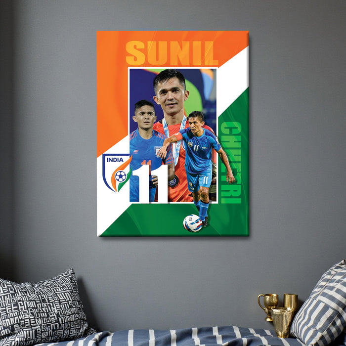 Sunil Chhetri Wall Art Canvas Painting Poster, Indian Football Legend Sports Wall Decor for Living Room, Bedroom, Office & Football Lovers, and Home & Office Decor, 16 x 22 Inch