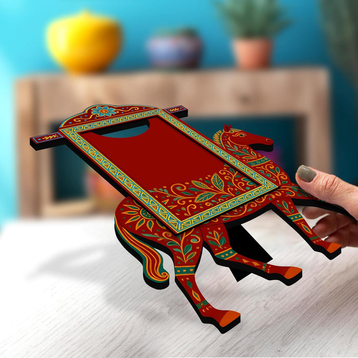Horse Photo Frame Handcrafted Indian MDF Decorative Tabletop Frame Ethnic Rajasthani Handpainted Wooden Horse Photo Frames 18x23 cm
