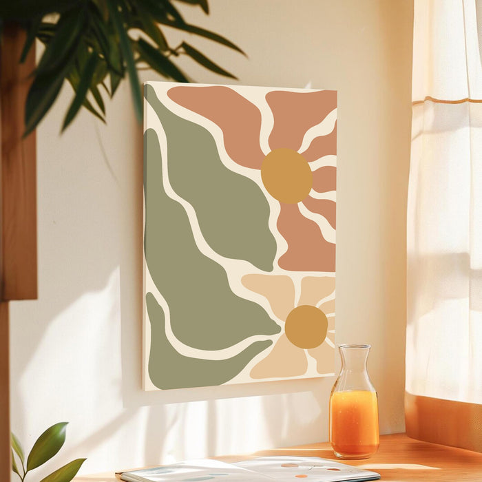 Abstract Sun Pattern greey Stretched Canvas Wall Art Modern Boho Illustration Painting for Home & Office Wall Decor, (16x22 Inch)
