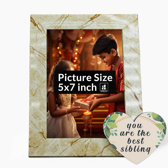 Art Street Rakhi Gifts Hamper Combo Set-One 5x7 Inch Photo Frame With Heart Shape Plaque 'You are the Best Sibling', Rakhi & Best Bro Keyring for Brother, Gift Set