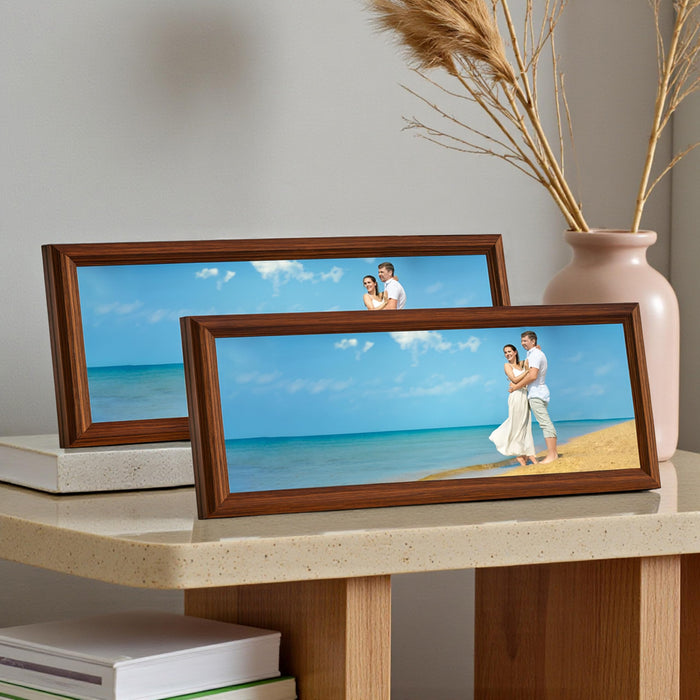Art Street Horizontal Photo Frame Set of 2 for Tabletop Display, Brown Panoramic Wooden 4x12 Inch Picture Frames with Stand, Designer Picture Frame for Home Decor, Gift Photo Frames Set 12x32 cm