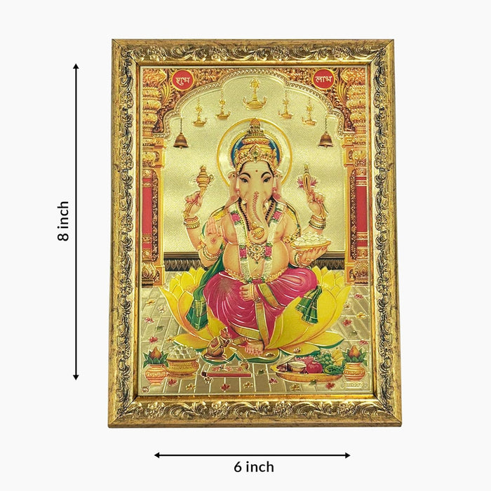 Art Street Lord Ganesh Ji Photo Frame, Poster for Pooja, Gold Plated God Photo Frames, Home Decor Photo Frame (Size: 6x8 Inch, Gold)
