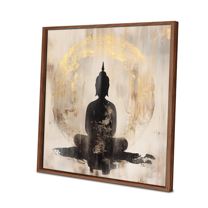 Large Framed Canvas Painting Bhudda Wall Art Print, Decorative Modern Paintings For Home (Grey, Size 23x23 Inch)