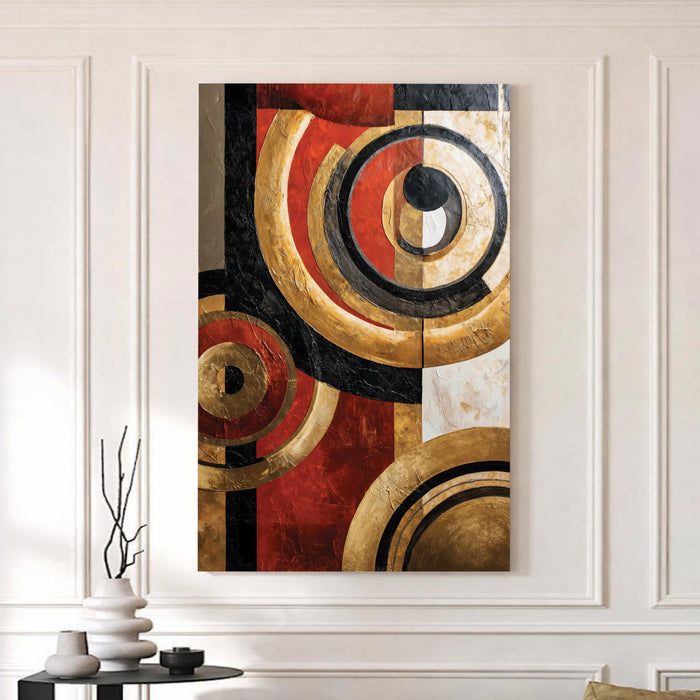 Abstract Metallic Circle Stretched Canvas Painting For Living Room | Luxury Geometry Orbital Stretched Canvas Wall Art For Livingroom Home Decor, Bedroom, Hallway's, Office, Hotel - 56x86 cm