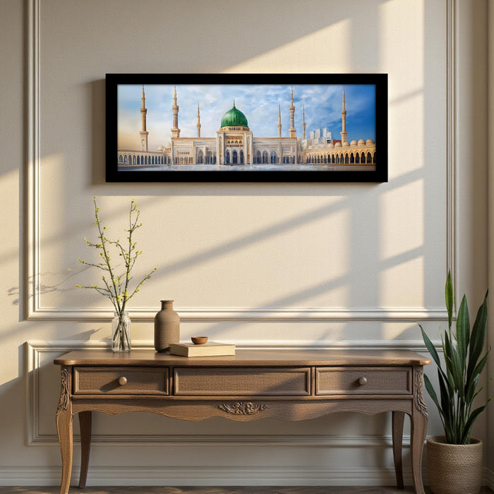 Masjid E Nabawi Islamic Arabic Wall Art Framed Luxury Paintings for Home Decoration, Living room, Bedroom and Office Decoration (99x38 CM)