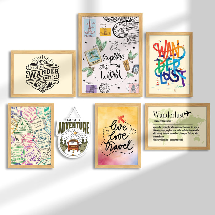 Set of 7 Travel & Explore World Framed Wall Art Print, World Famous Cities Theme Framed Wall Posters (Size: 1 MDF, 9.3x12.7 & 12.7x17.5 Inch)