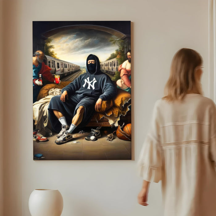 Renaissance Style Stretched Canvas Painting Print| Modern Street Art Meets Classic Art | Contemporary Hip-Hop Inspired Wall Art for Home & Office Décor, 56x86 cm