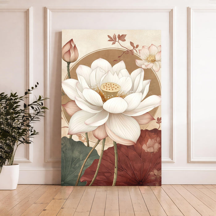 Abstract Lotus Stretched Canvas Painting For Living Room | Spiritual Vastu Stretched Canvas Wall Art For Livingroom Home Decor, Bedroom, Hallway's, Office, Hotel - 56x86 cm