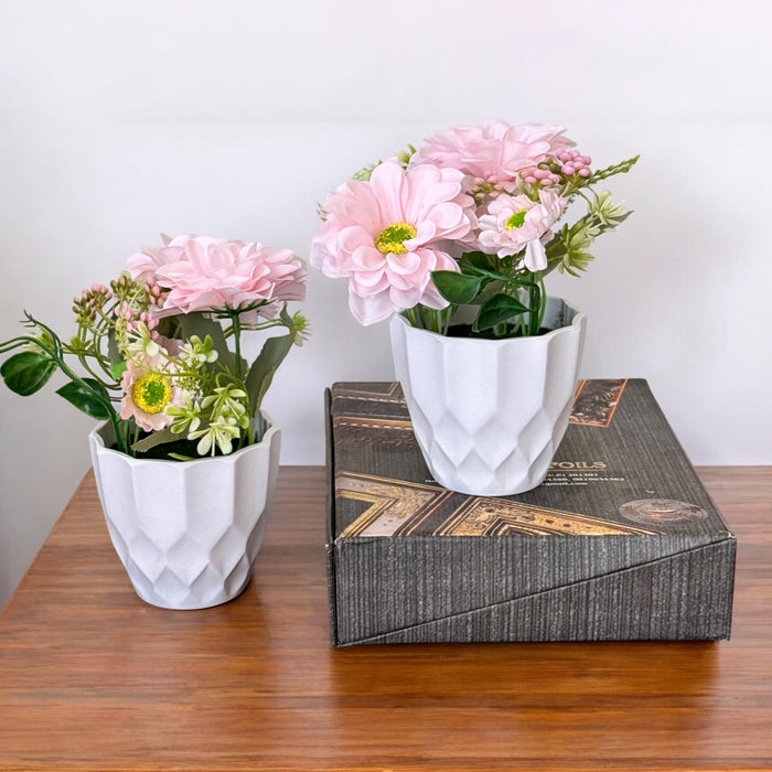 Ceramic Potted Vase Artificial Daisy Flower with Pot for Table Top (Pink, Size: 3.5x7 Inch)