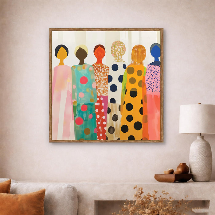 Modern Figurative Framed Painting For Living Room | Women Unity Large Canvas Painting With Frame Wall Art For Bedroom, Hallway's, Office, Hotel, Size 58x58 cm