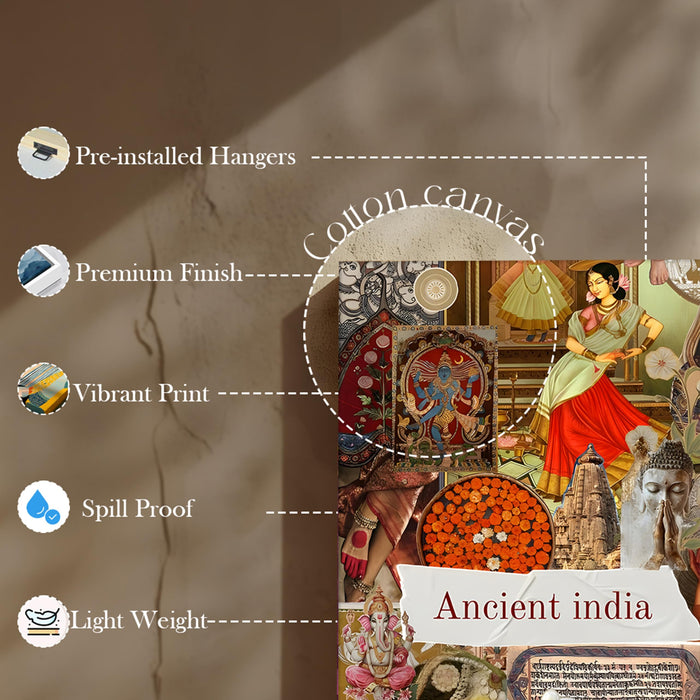 Ancient India Landmarks Collage Mixed Canvas Wall Painting | Travel pop art Canvas Wall Painting For Home and Office Wall Décor (41x56 cm)