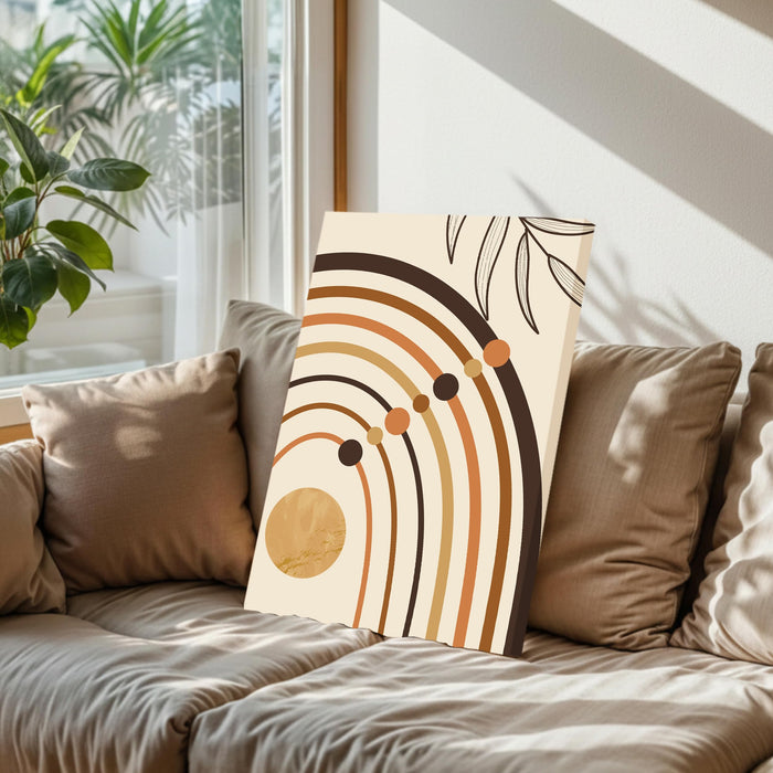 Abstract Rainbow Sun Stretched Canvas Wall Art Modern Boho Illustration Painting for Home & Office Wall Decor, (16x22 Inch)