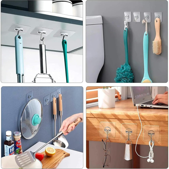 Art Street Adhesive Wall Hooks Heavy Duty Transparent, Versatile Adhesive Hangers for Clothes, Kitchen Accessories, and More for Wall Without Drilling (Pack of 10, Size:2.36x2.36 Inch)