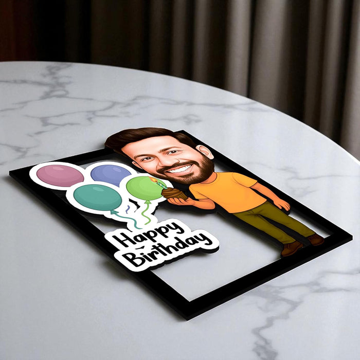 Happy Birthday For Men Personalized Gift for Friends, Brother, BFF, Boyfriend, Father Character Caricature Standee, Photo Frame Unique Design Customized Gift for Friends & Family