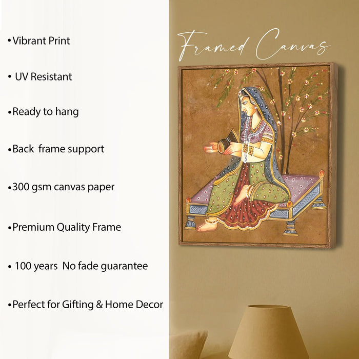 Indian Folk Framed Painting For Living Room | Traditional Ragamala Large Canvas Painting With Frame Wall Art For Bedroom, Hallway's, Office, Hotel, Size 58x58 cm