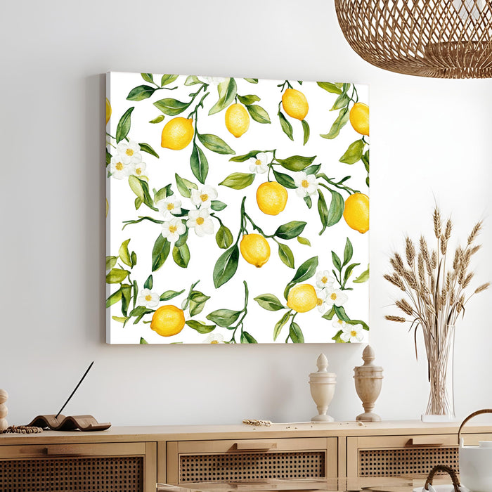 Lemon Leaf and Flower Painting for Wall Decoration | Flower Canvas Wall Painting for Living Room, Bedroom, Home and Office Wall Decor (41x41 Cm)