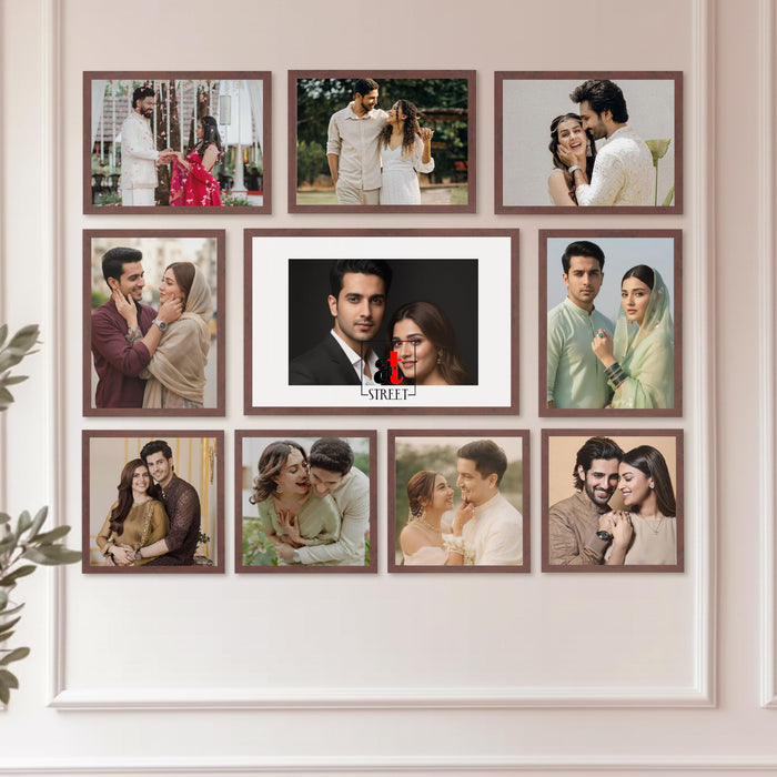 Art Street Photo Frame Set of 10 Brown Wall Decor Collage Display Hanging Family Picture Frames Gallery Collection Decor Items Wall Mount Frames Birthday Anniversary Gift, 8x8, 8x12 and 12x16 In