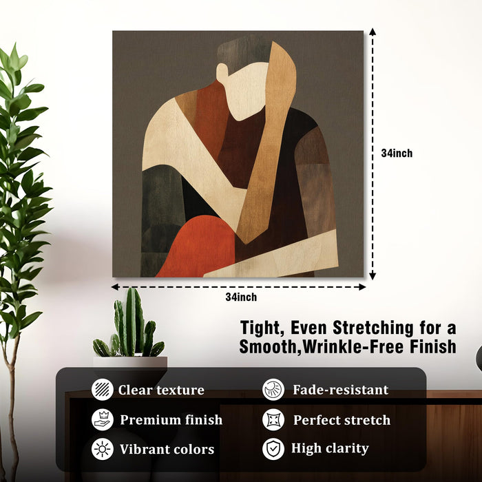 Boho Cubist Figurative Stretched Canvas Painting For Living Room | Abstract Figure Wall Art Large Canvas Painting For Livingroom Home Decor, Bedroom, Hallway's, Office, Hotel - 86x86 cm