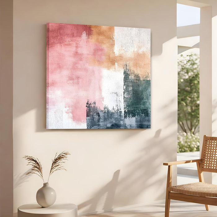 Modern Abstract Stretched Canvas Wall Art Painting For Living Room, Textured Pink, Large Minimalist Poster on Stretched Canvas for Living Room, Office & Bedroom Decor (56xx56 cm)