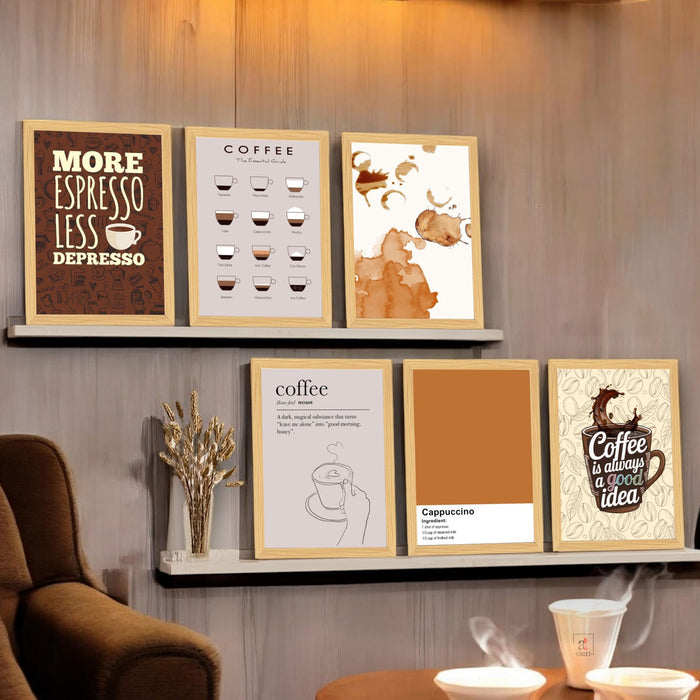 Coffee Wall Art -Modern Coffee Bar Wall Art Prints With Frame For Home Decor Set of 6 (A4)