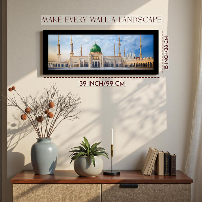 Masjid E Nabawi Islamic Arabic Wall Art Framed Luxury Paintings for Home Decoration, Living room, Bedroom and Office Decoration (99x38 CM)