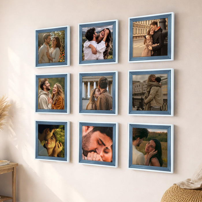 Art Street Luxury Photo Frame for living room, Modern Step Design Photo Frames for Photograph, Art Work, Kids Room Set of 9 (12x12 Inch, Blue)