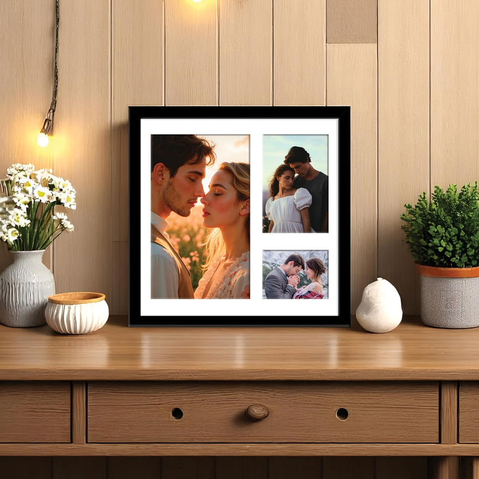 Photo Frame Collage 15x20, 10x15, 8x10 cm Photos Display 3 Oppenings Wall Mounting Home Décor Photo-Frame (34x34 cm)
