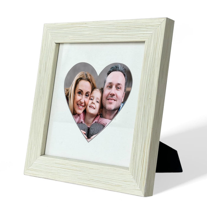 Art Street Engineered Wood Elegant Designed White Individual Photo Frame With Heart Shape Mat, Wall Mount Home Decor (5x5 Matted To 3x3 Inch)