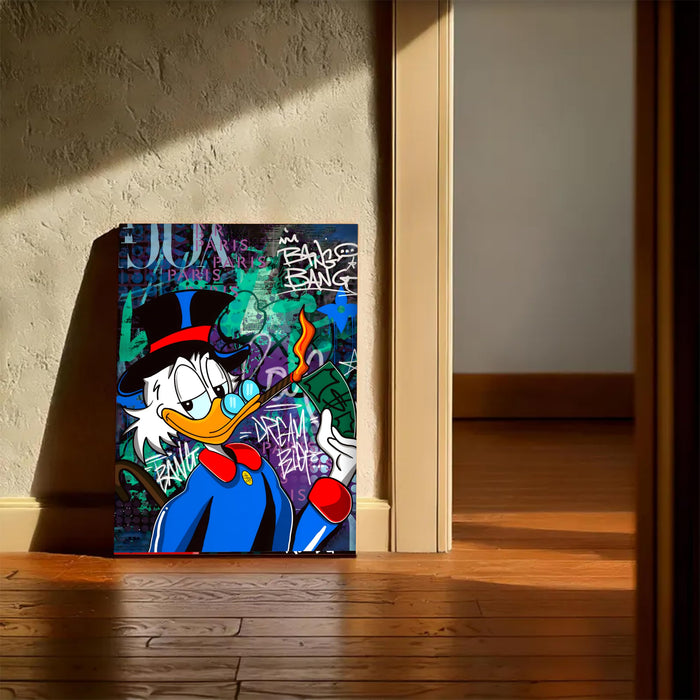 PAINTINGMANTRA Money & Success Pop Art Canvas Print, Street Style Millionaire Duck Cash, Modern Urban Decor for Office & Man Cave, Canvas print Ready to Hang - 41x56 cm