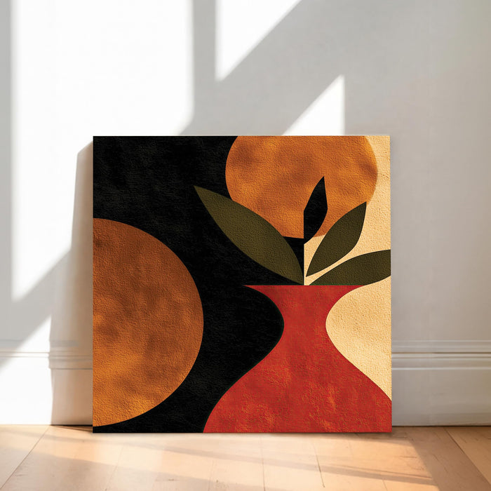 Boho Botanical Stretched Canvas Painting For Living Room | Abstract Vase Leaf Wall Art Large Canvas Painting For Livingroom Home Decor, Bedroom, Hallway's, Office, Hotel - 86x86 cm