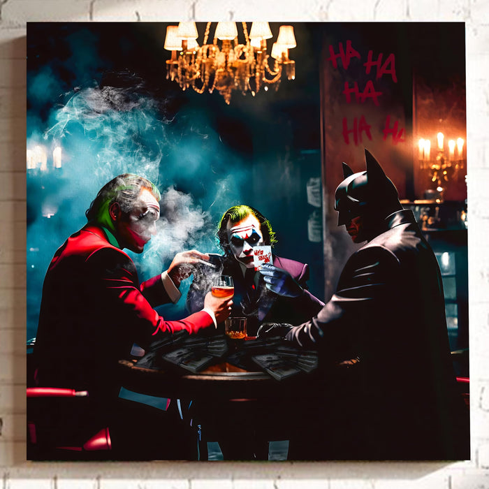 PAINTINGMANTRA Dark Villain Poker Stretched Canvas Wall Art | Cinematic Casino Theme Luxury Wall Painting for Living Room, Office & Man Cave Décor, 22x22 Inch
