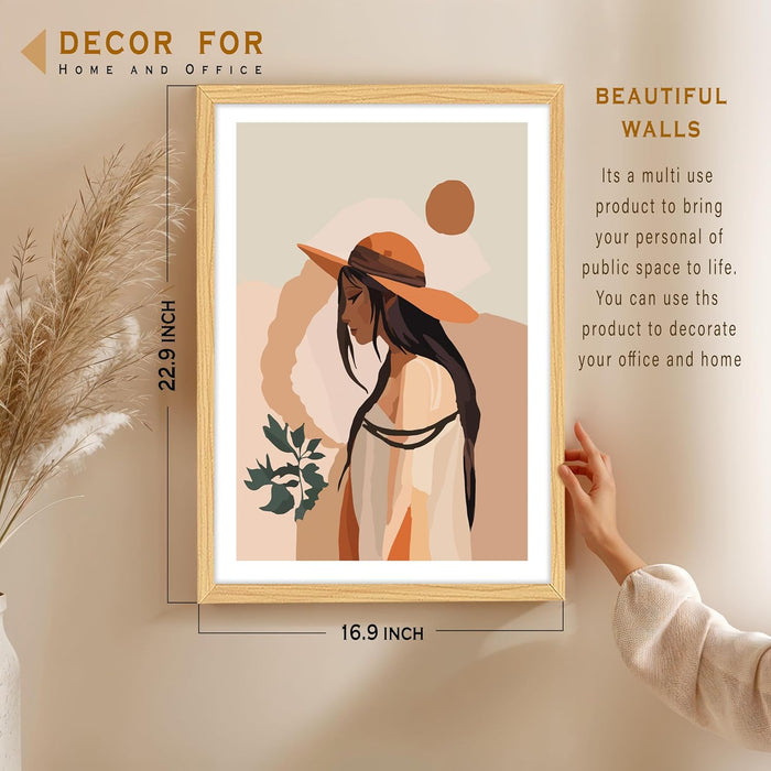 Boho Woman Portrait Wall Painting, Bohemian Large Wall Art Painting  (16.9x22.9 Inches)