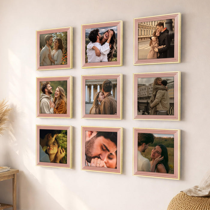 Art Street Luxury Photo Frame for living room, Modern Step Design Photo Frames for Photograph, Art Work, Kids Room Set of 9 (12x12 Inch, Pink)