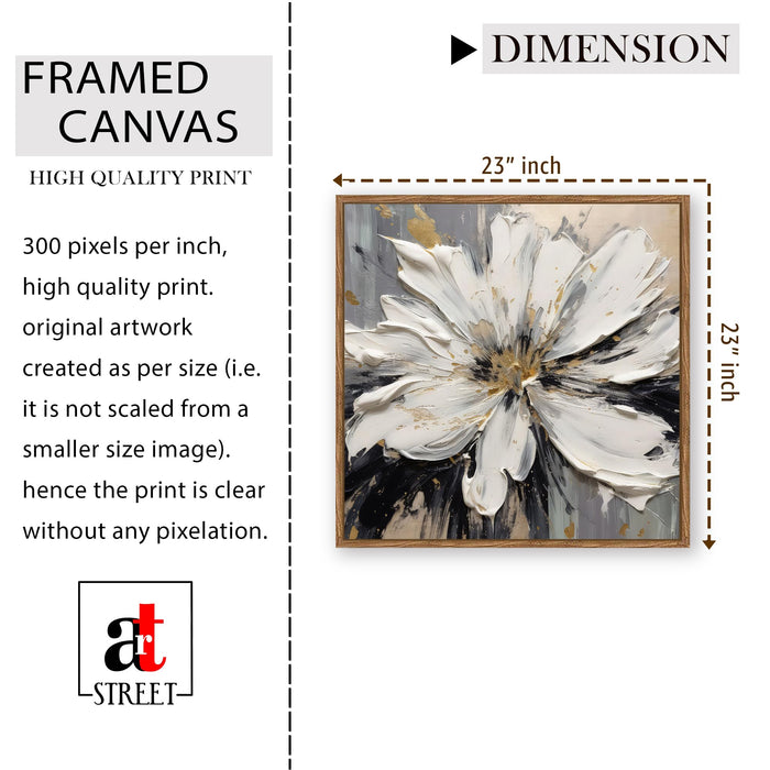 Abstract White Flower Framed Painting For Living Room | Modern Impasto Floral Large Canvas Painting With Frame Wall Art For Bedroom, Hallway's, Office, Hotel, Size 58x58 cm