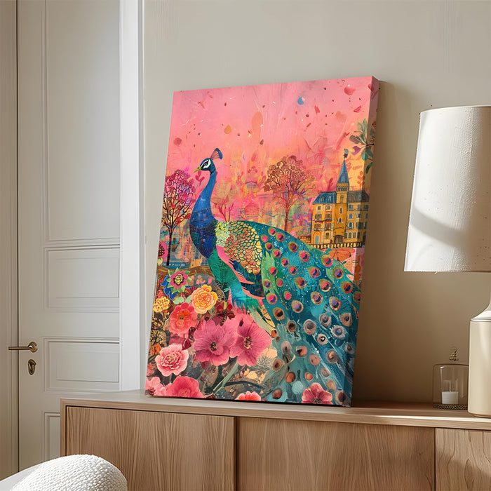 Peacock with Flower Vastu Wall Painting | Stretched Canvas Flower Wall Painting for Living Room, Bedroom, Home and Office Wall Décor (41x56 cm)