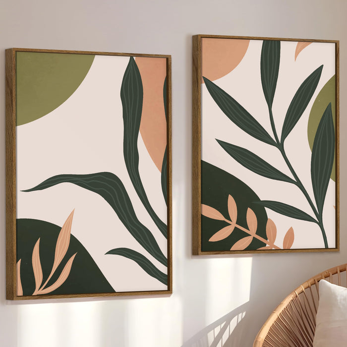 Boho Leaf Flower Canvas Wall Painting Bohemian Large Wall Art Painting for Living Room Decoration, Stylish Large Wall Art Print for Wall Decor (Set of 2, 58x89 cm)