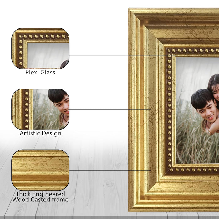 Photo Frame for Tabletop | Plexiglass, Frame for Home and Office Decoration (Golden, 4x6 Inch)